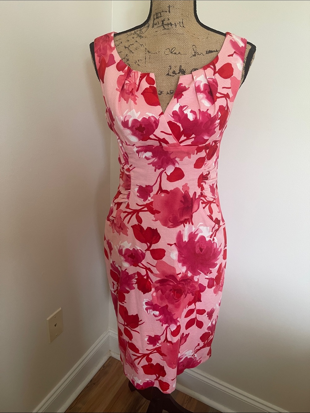 Adrianna Papell Pink and Magenta Floral Midi Dress, size 10 EUC